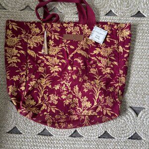 Laura Ashley Canvas Tote Bag Large Gold Red New with Tags 18x18